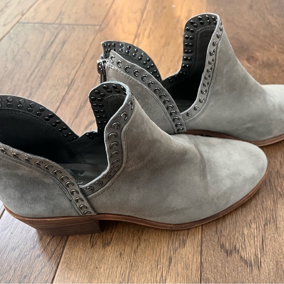 Vince Camuto Gray Suede Ankle Booties with Stud Accents - Picture 8 of 10